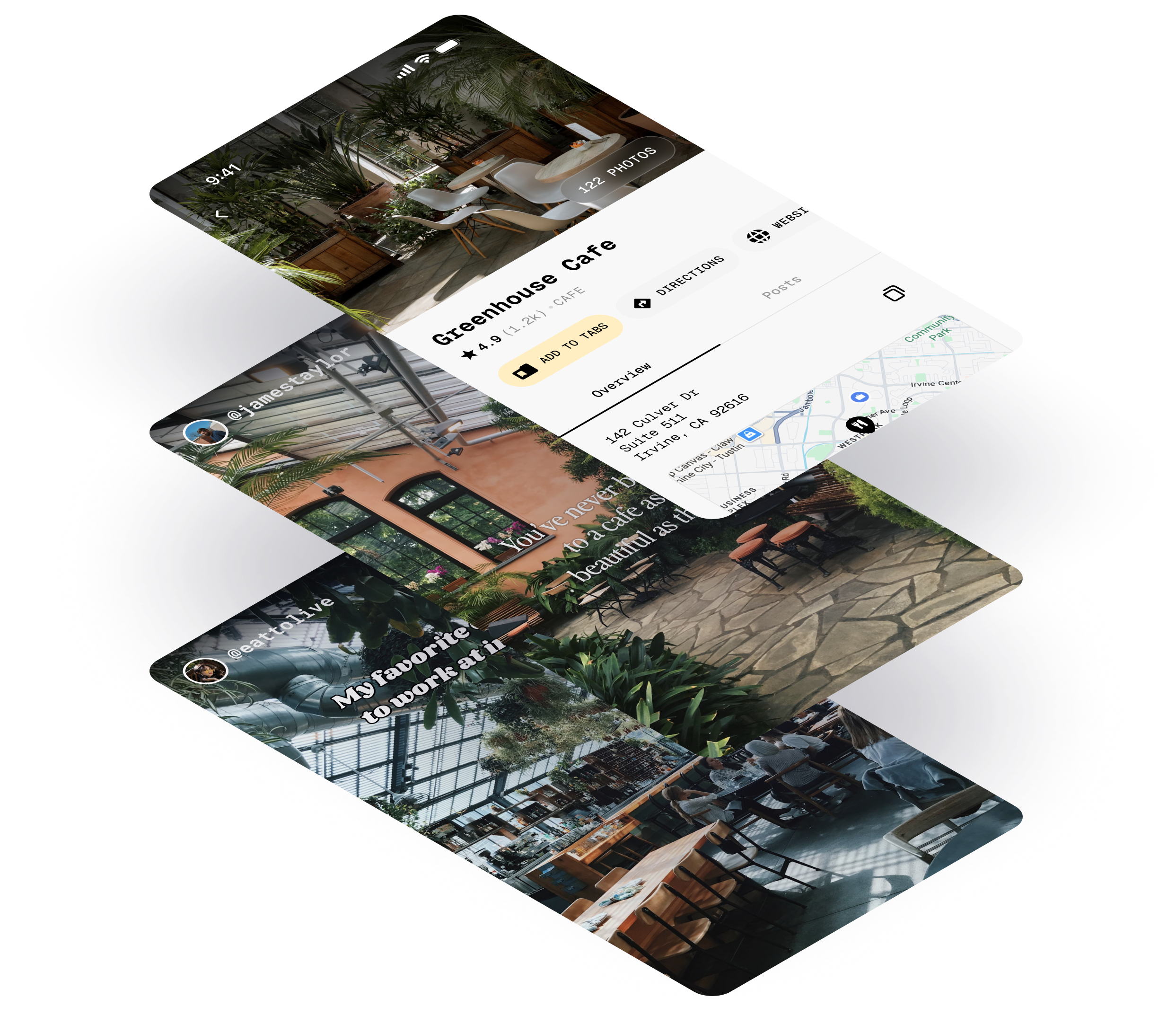 Social Posts Linked to Places Stack of social media posts linking to saved places